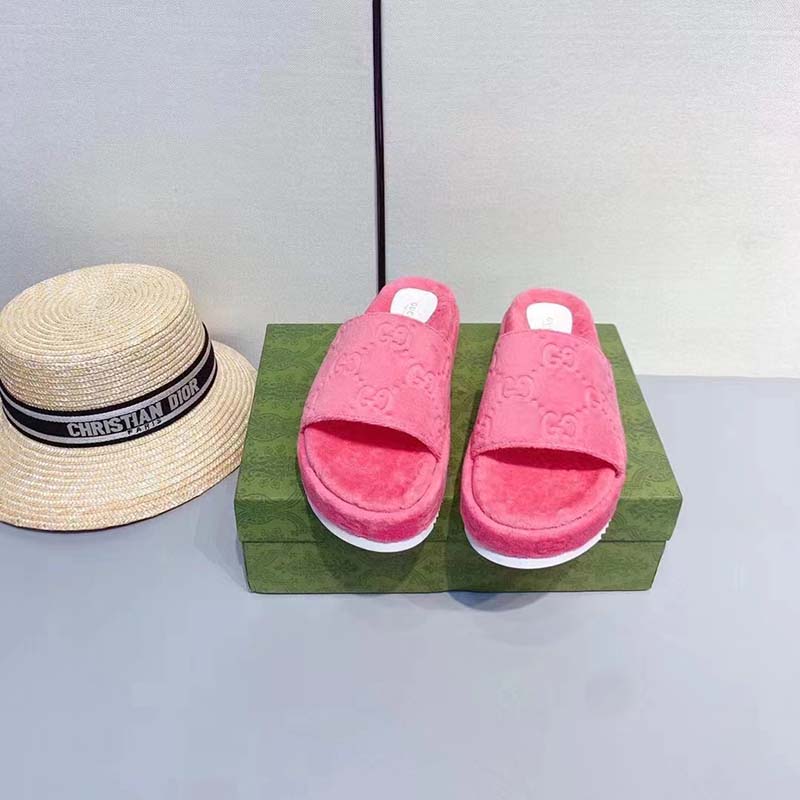 G*u*i unisex gg platform sandals pink gg cotton sponge rubber sole 3 cm heel