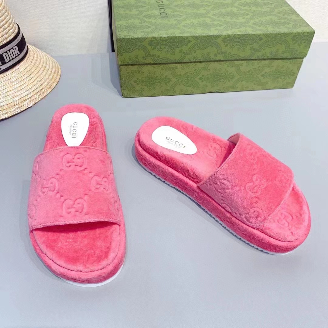 G*u*i unisex gg platform sandals pink gg cotton sponge rubber sole 3 cm heel