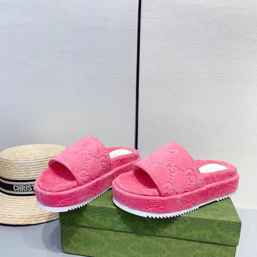 G*u*i unisex gg platform sandals pink gg cotton sponge rubber sole 3 cm heel