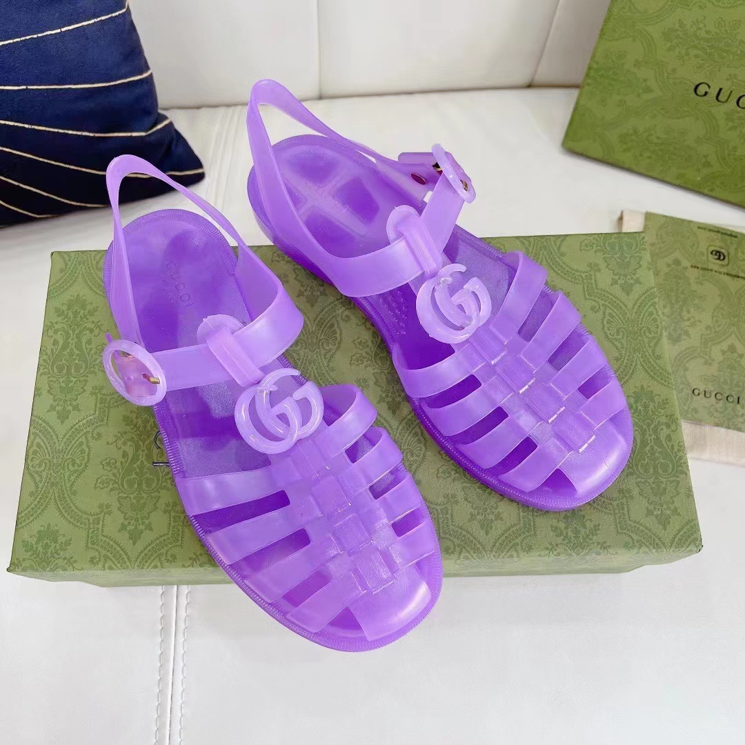 G*u*i unisex gg sandal double g light purple rubber sole ankle buckle flat