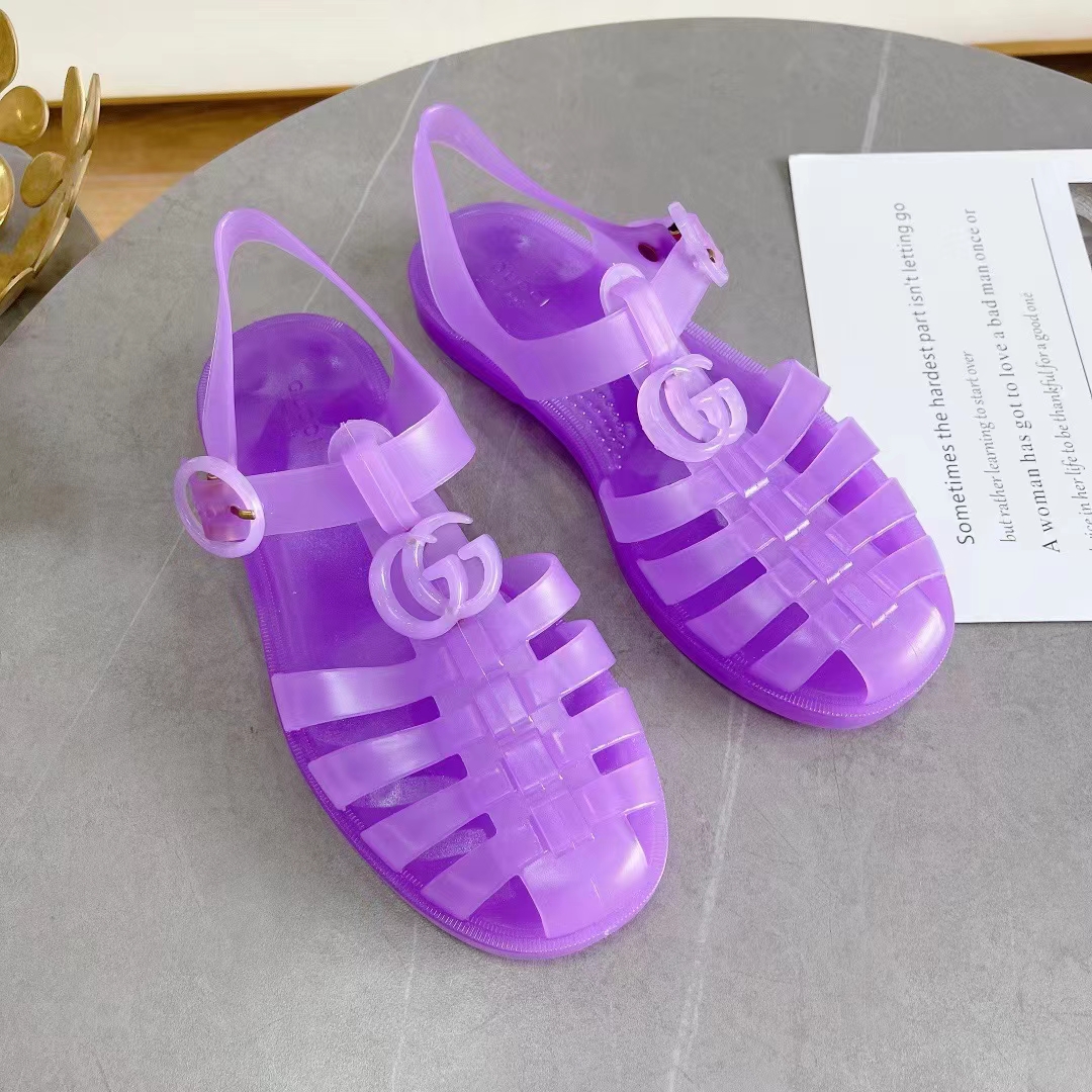 G*u*i unisex gg sandal double g light purple rubber sole ankle buckle flat