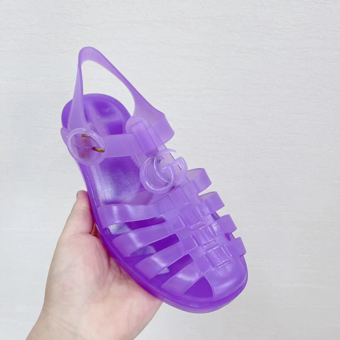 G*u*i unisex gg sandal double g light purple rubber sole ankle buckle flat