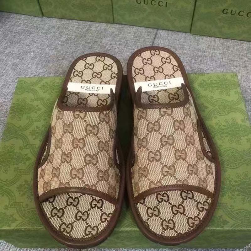 G*u*i unisex gg supreme slide sandal beige ebony gg supreme canvas