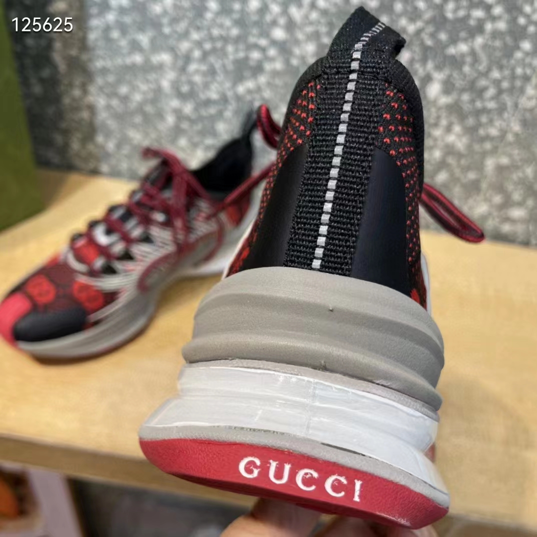 G*u*i unisex run sneaker black red gg technical knit fabric interlocking g rubber