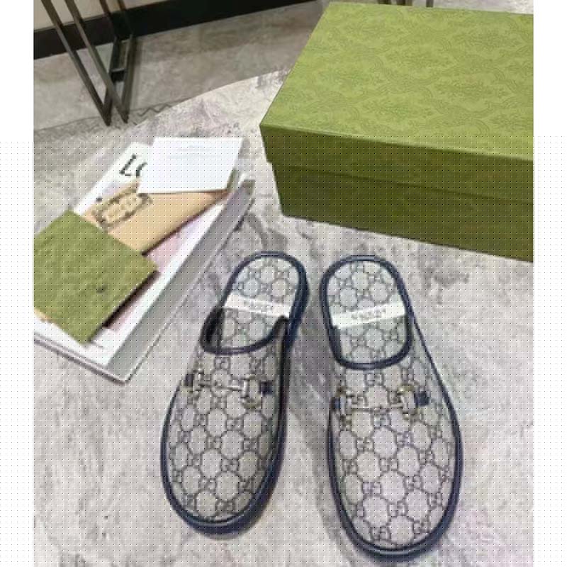 G*u*i unisex slipper horsebit blue beige gg supreme canvas horsebit rubber low heel