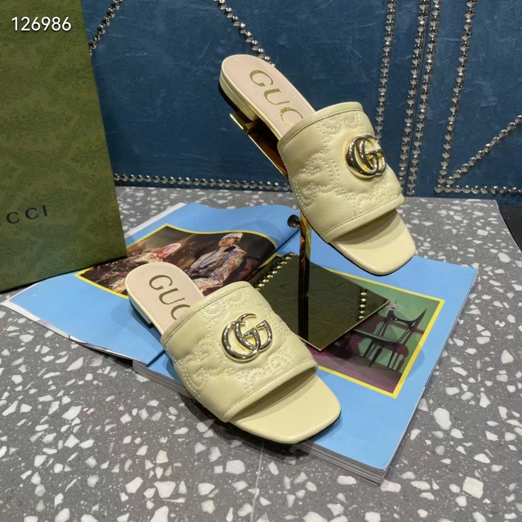 G*u*i women matelassé slide sandal beige gg matelassé leather square toe flat