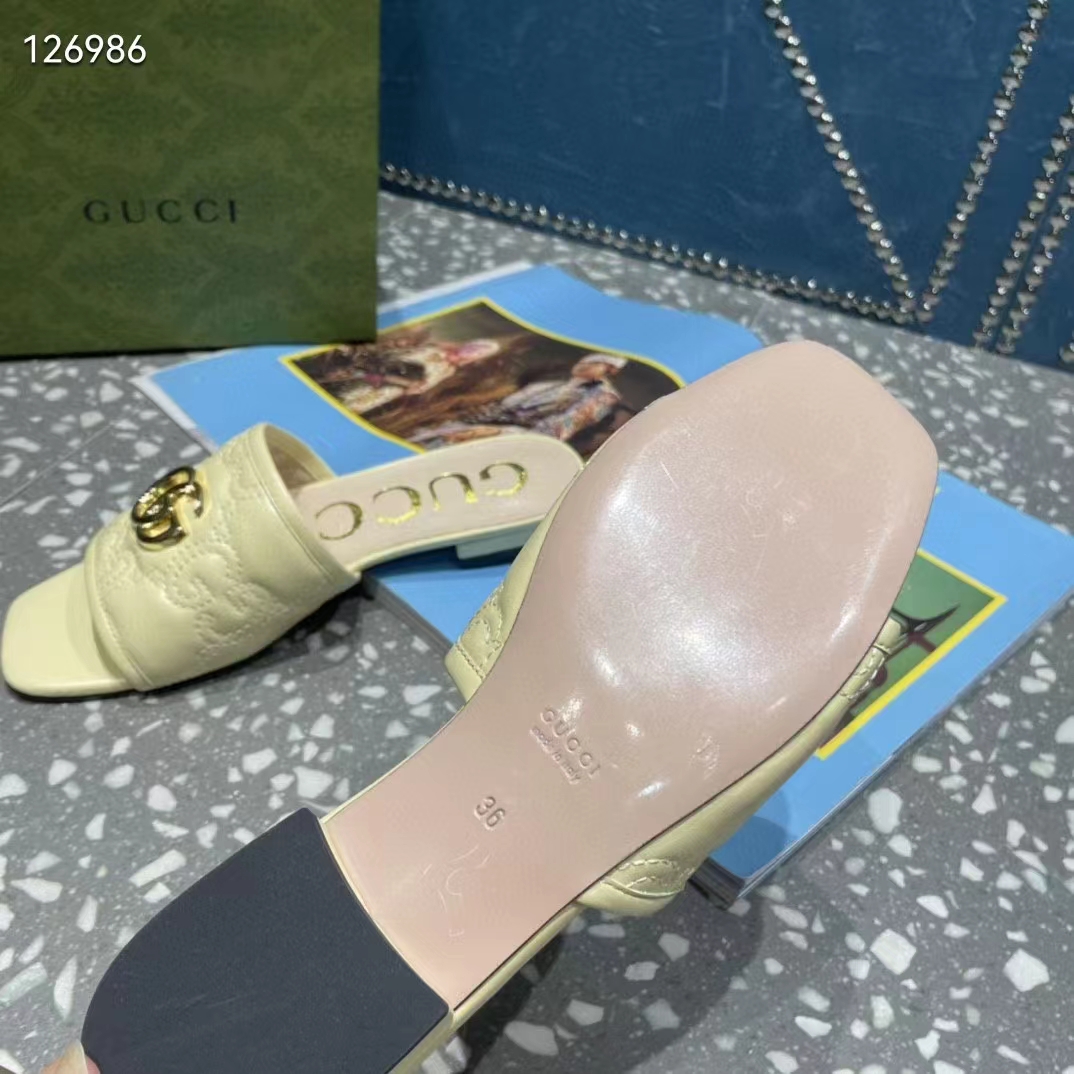 G*u*i women matelassé slide sandal beige gg matelassé leather square toe flat