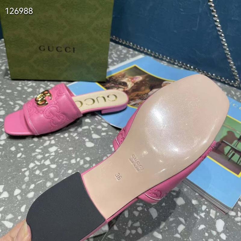 G*u*i women matelassé slide sandal pink gg matelassé leather square toe flat