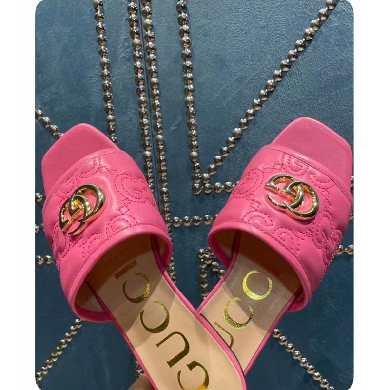G*u*i women matelassé slide sandal pink gg matelassé leather square toe flat