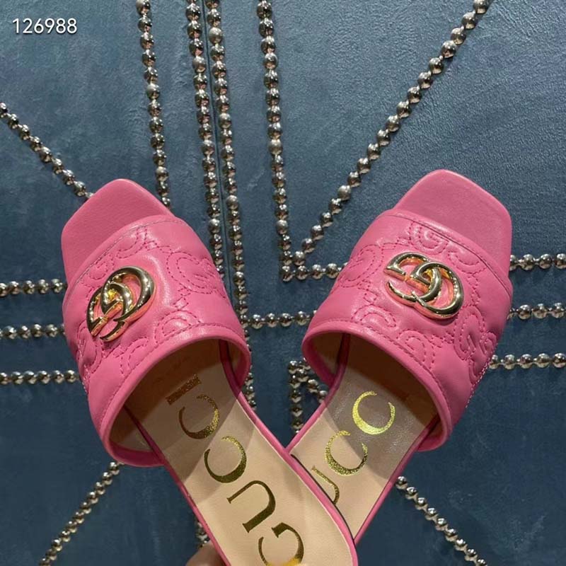 G*u*i women matelassé slide sandal pink gg matelassé leather square toe flat