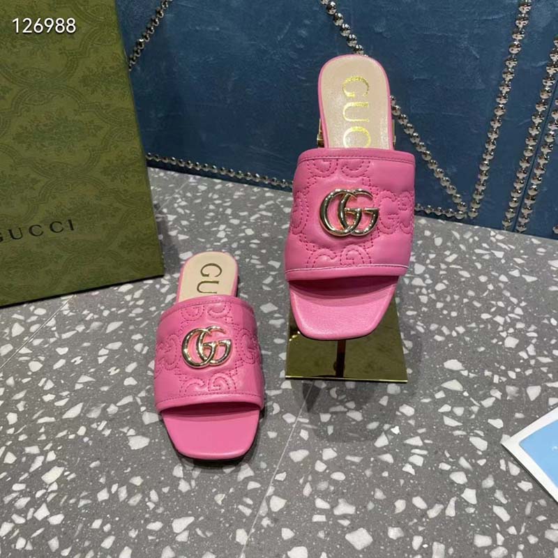 G*u*i women matelassé slide sandal pink gg matelassé leather square toe flat
