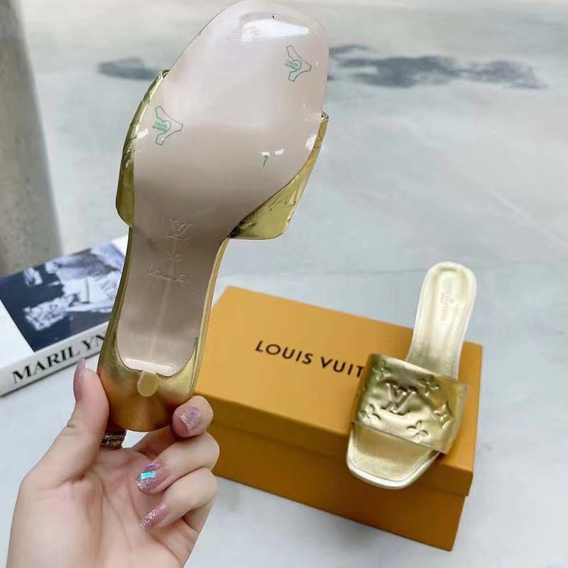 Louis Vuitton LV Women Revival Mule Gold Monogram Embossed Metallic Lambskin