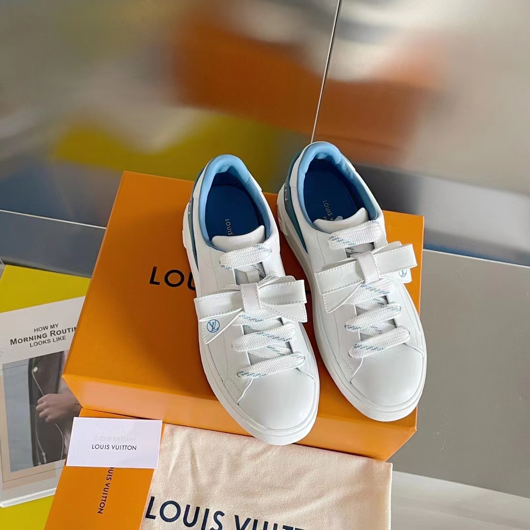 Louis Vuitton LV Women Time Out Sneaker Blue Calf Leather Rubber Outsole
