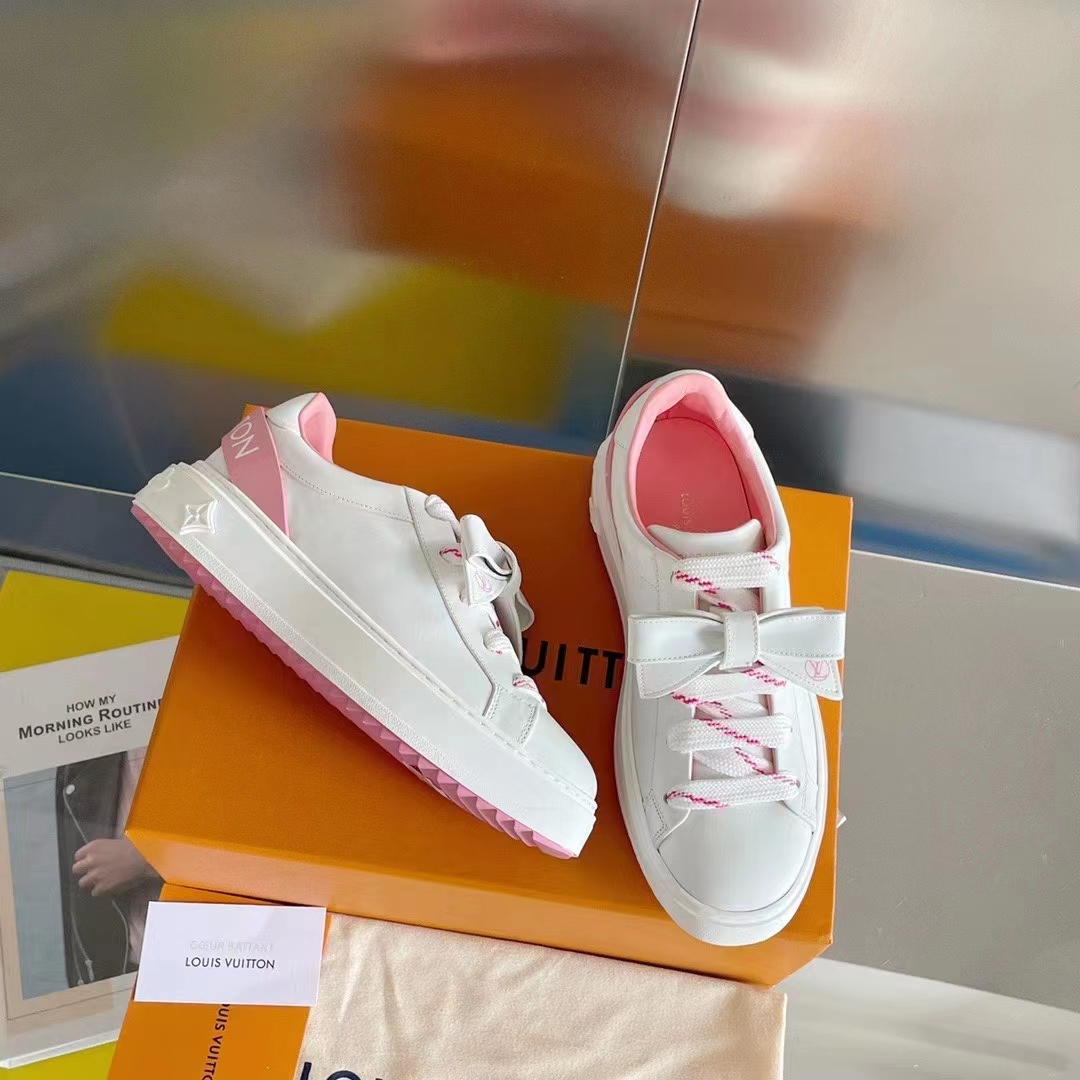 Louis Vuitton LV Women Time Out Sneaker Pink Calf Leather Rubber Outsole