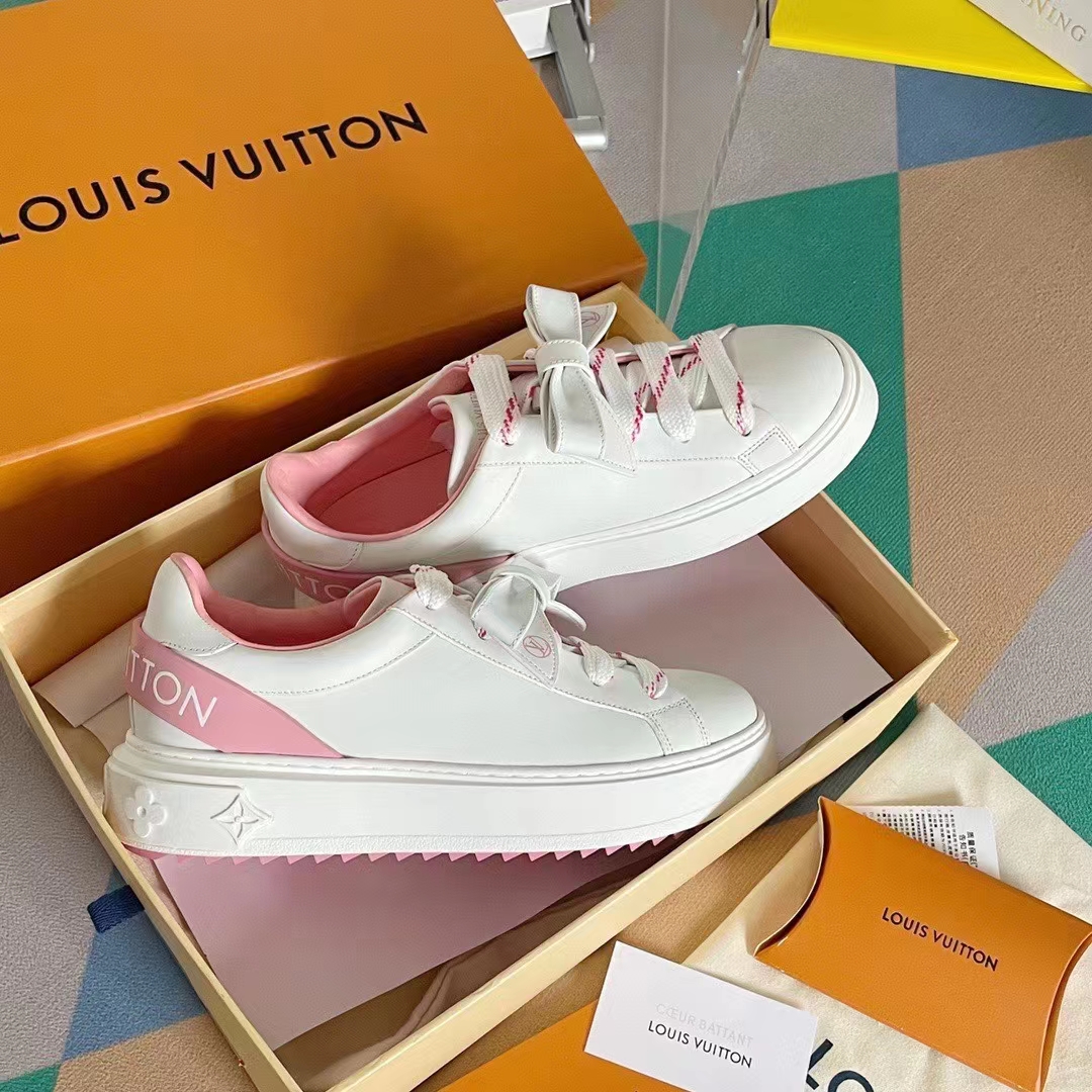 Louis Vuitton LV Women Time Out Sneaker Pink Calf Leather Rubber Outsole