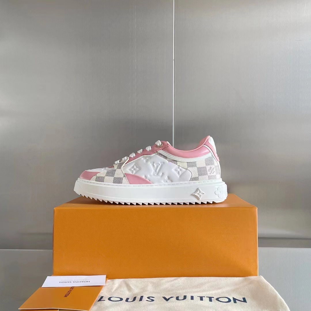 Louis Vuitton LV Women Time Out Sneaker Pink Monogram Embossed Calf Leather