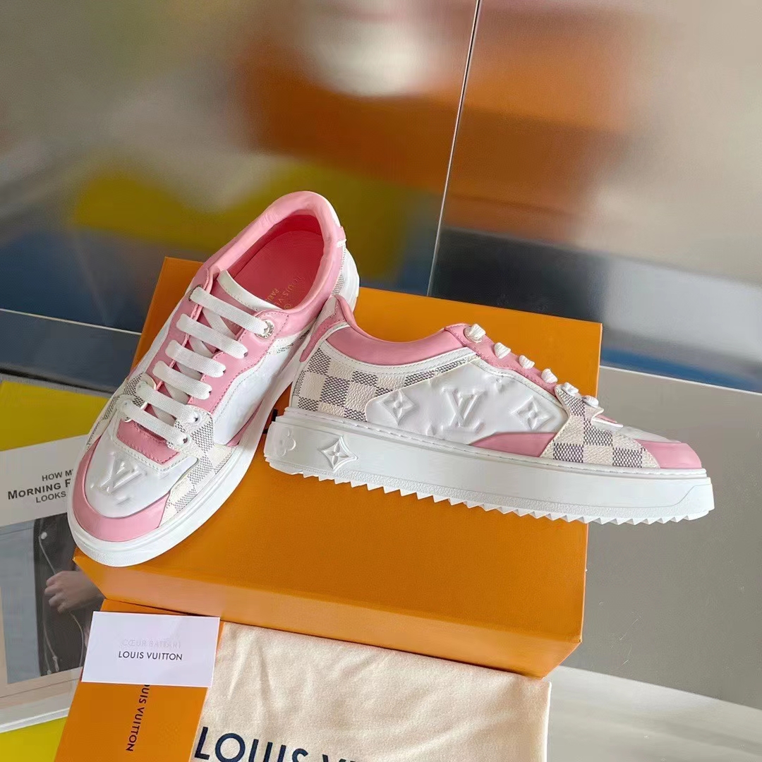 Louis Vuitton LV Women Time Out Sneaker Pink Monogram Embossed Calf Leather