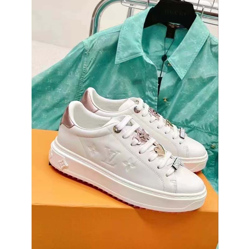 Louis Vuitton LV Women Time Out Sneaker Rose Clair Pink Smooth Calf Leather