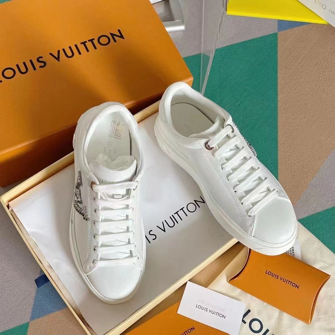 Louis Vuitton LV Women Time Out Sneaker Silver Calf Leather Strass