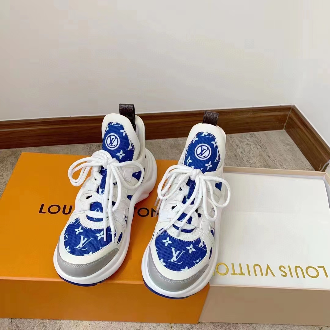 Louis Vuitton Women LV Archlight Sneaker Blue Monogram Velvet Oversized Rubber Outsole