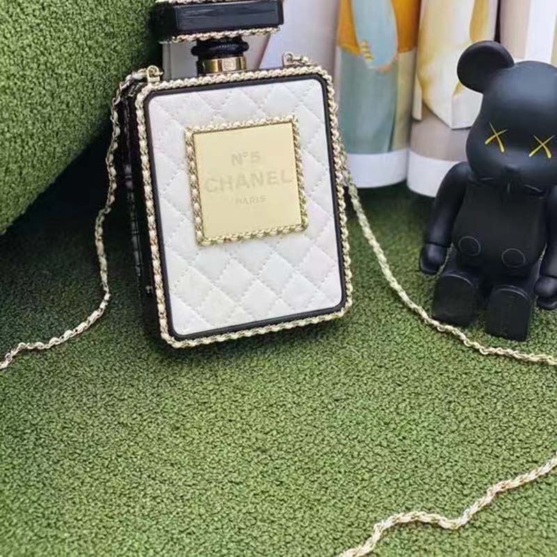 Chanel Women CC Evening Bag Lambskin Plexi Gold-Tone Metal Black White