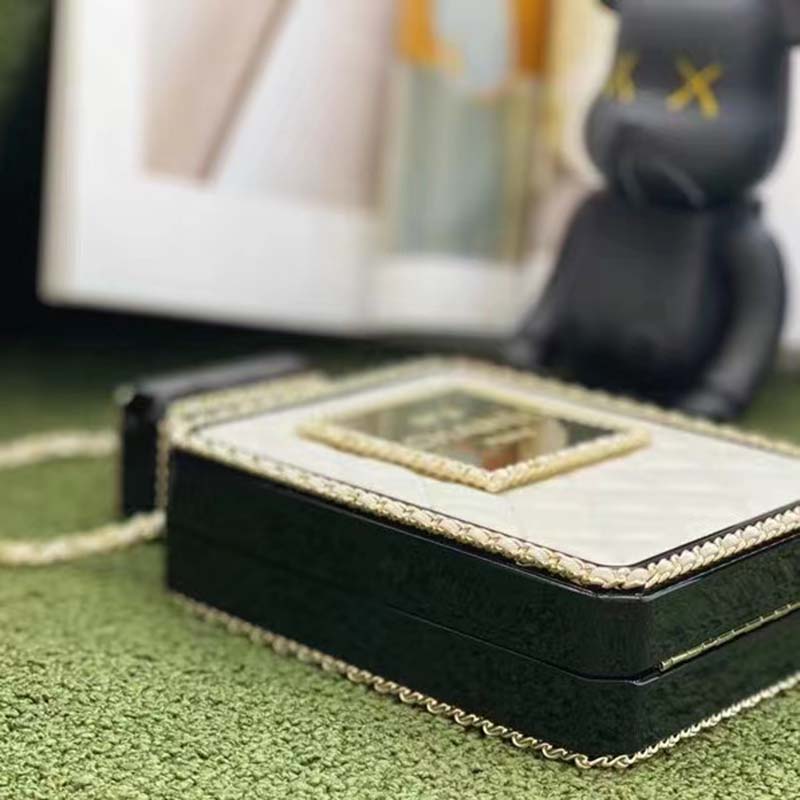 Chanel Women CC Evening Bag Lambskin Plexi Gold-Tone Metal Black White
