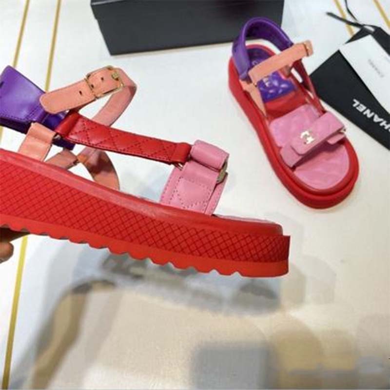 Chanel Women Open Toe Sandal in Calfskin Leather Purple Pink