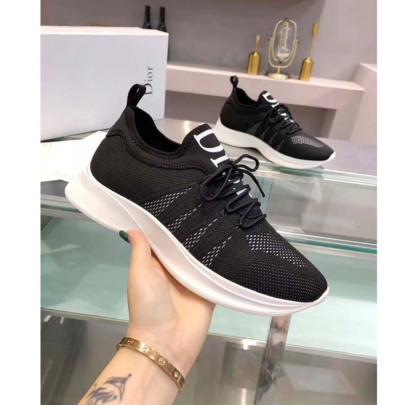 Dior Unisex CD B25 Sneaker Black Neoprene Technical Mesh Low-Top Lace-Up