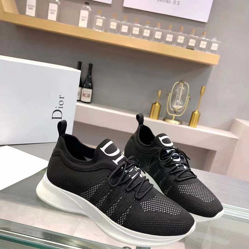 Dior Unisex CD B25 Sneaker Black Neoprene Technical Mesh Low-Top Lace-Up