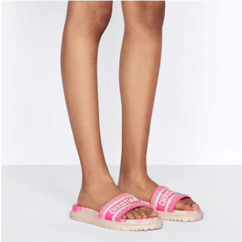 Dior Unisex CD Dway Slide Bright Pink Toile De Jouy Embroidered Cotton