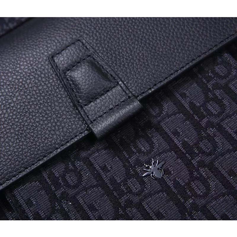 Dior Unisex CD Motion Backpack Black Oblique Jacquard Black Grained Calfskin