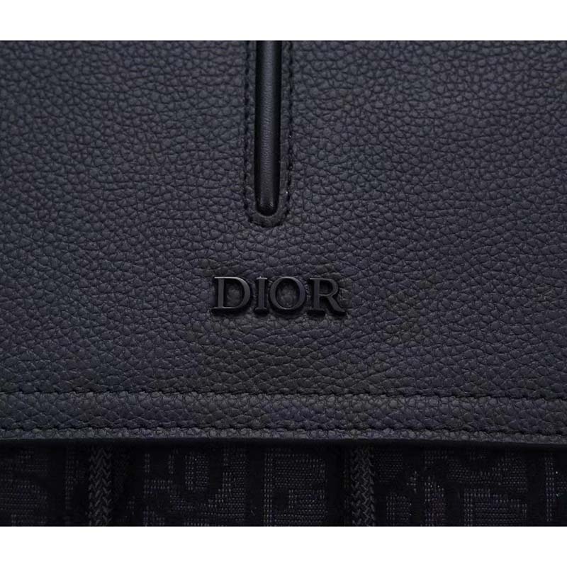 Dior Unisex CD Motion Backpack Black Oblique Jacquard Black Grained Calfskin