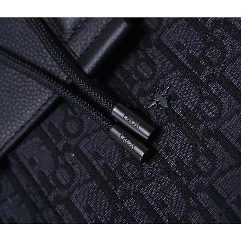 Dior Unisex CD Motion Backpack Black Oblique Jacquard Black Grained Calfskin