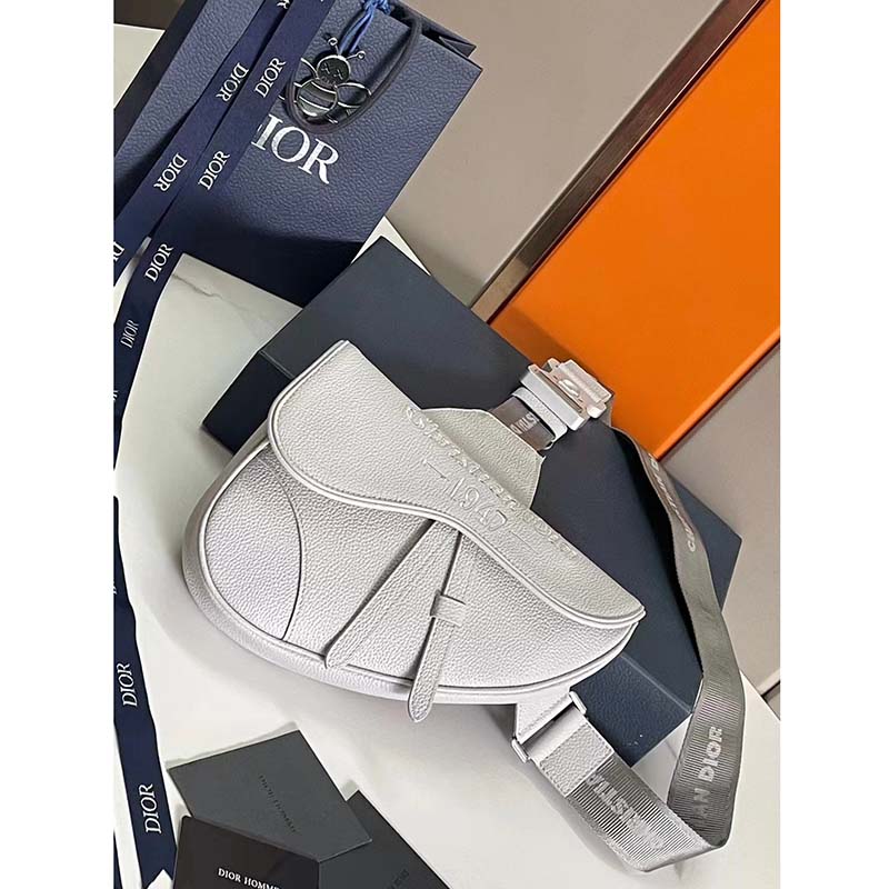 Dior Unisex CD Saddle Bag Dior Gray Grained Calfskin ‘Christian Dior 1947’ Signature