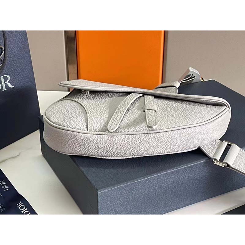 Dior Unisex CD Saddle Bag Dior Gray Grained Calfskin ‘Christian Dior 1947’ Signature
