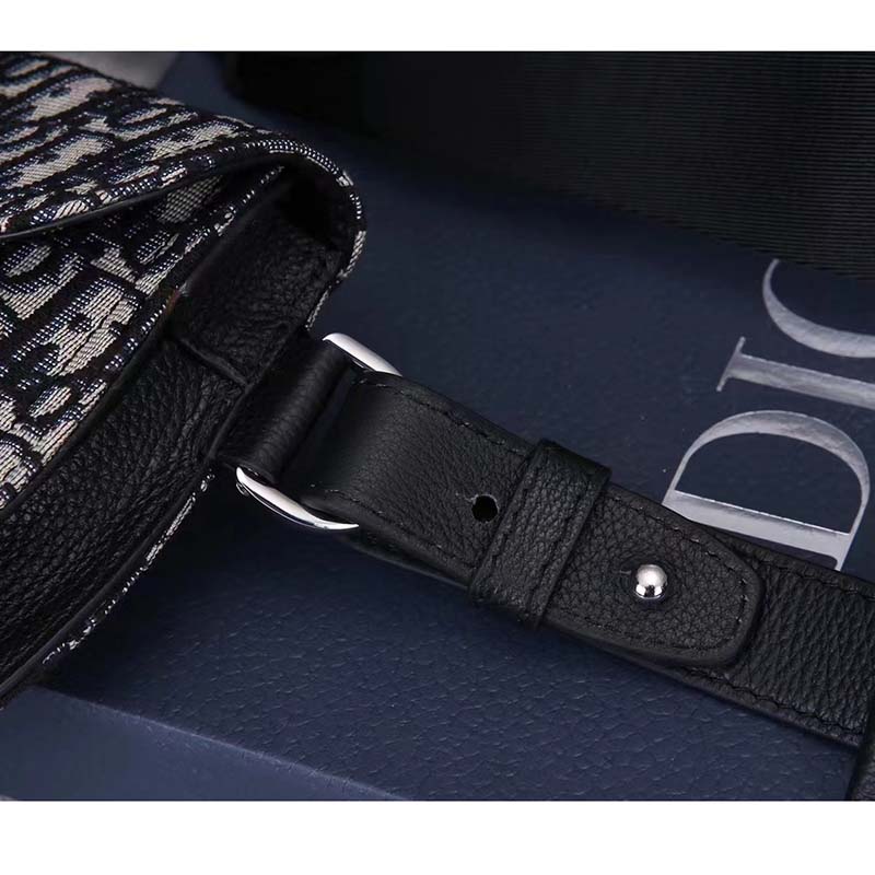 Dior Unisex CD Saddle Pouch Beige Black Dior Oblique Jacquard