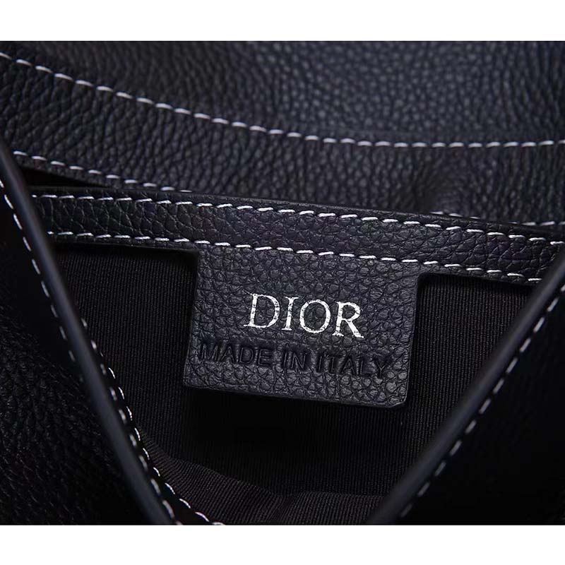 Dior Unisex CD Saddle Pouch Black Grained Calfskin Leather