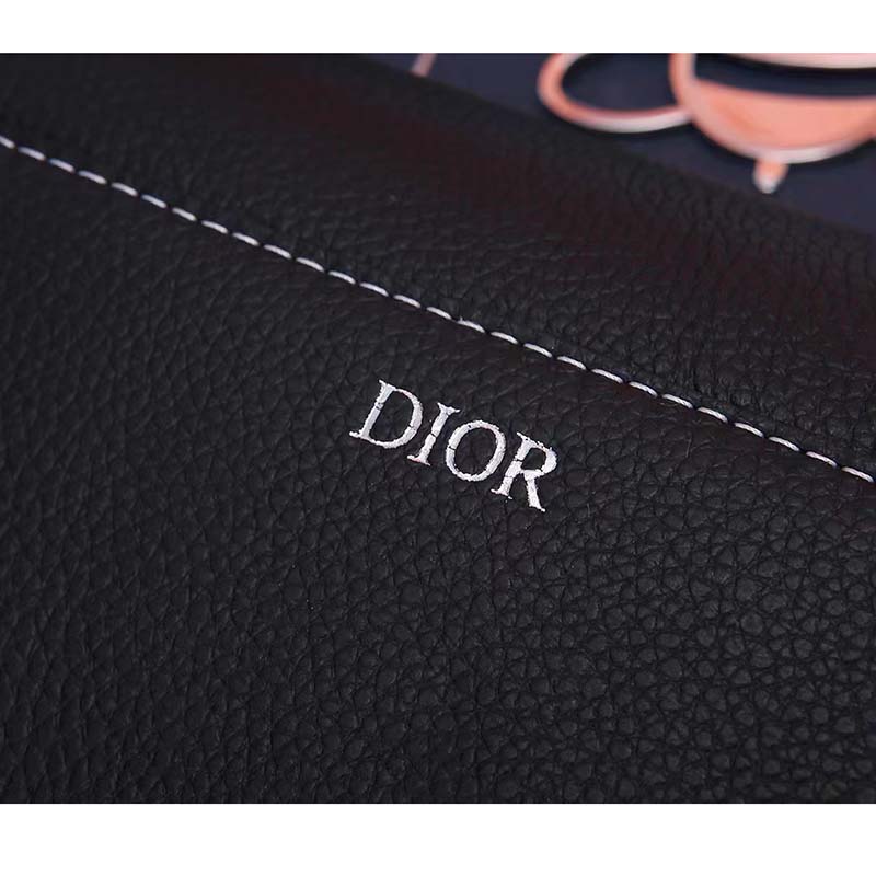 Dior Unisex CD Saddle Pouch Black Grained Calfskin Leather