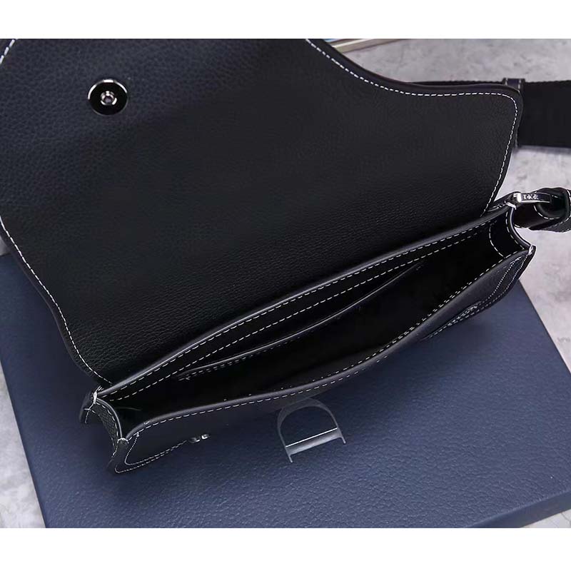 Dior Unisex CD Saddle Pouch Black Grained Calfskin Leather