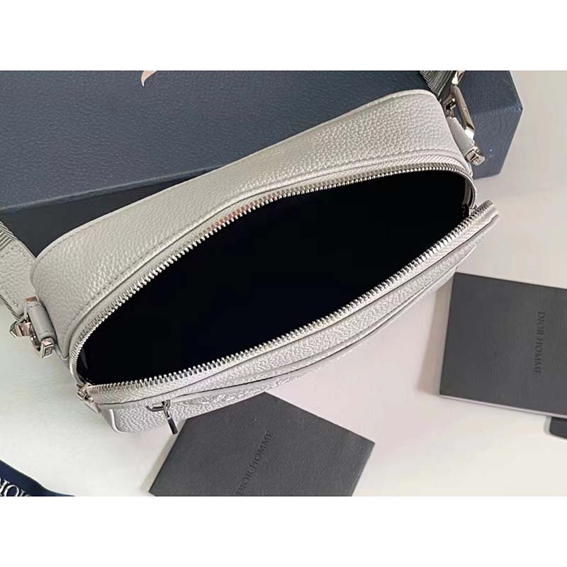 Dior Unisex CD Safari Messenger Bag Gray Grained Calfskin ‘Christian Dior 1947’ Signature