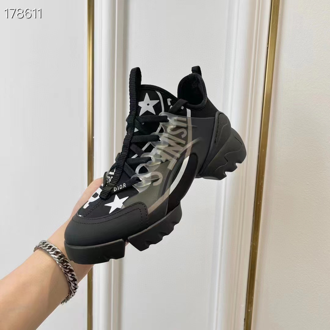 Dior Unisex CD Shoes D-Connect Sneaker Black Technical Fabric Union Print