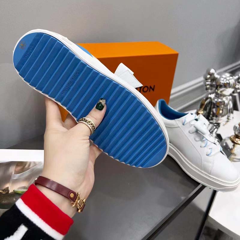 Louis Vuitton Unisex LV Shoes Time Out Sneaker Light Blue Calf Leather Rubber Outsole