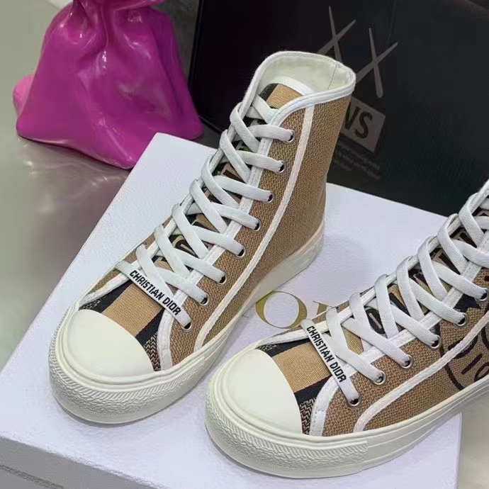 Dior Unisex CD Shoes Walk’n’Dior High-Top Sneaker Beige Jute Canvas Embroidered Union Motif