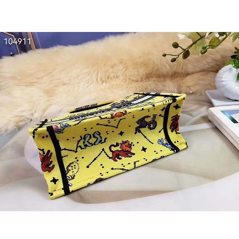 Dior Unisex CD Small Book Tote Yellow Multicolor Dior Pixel Zodiac Embroidery