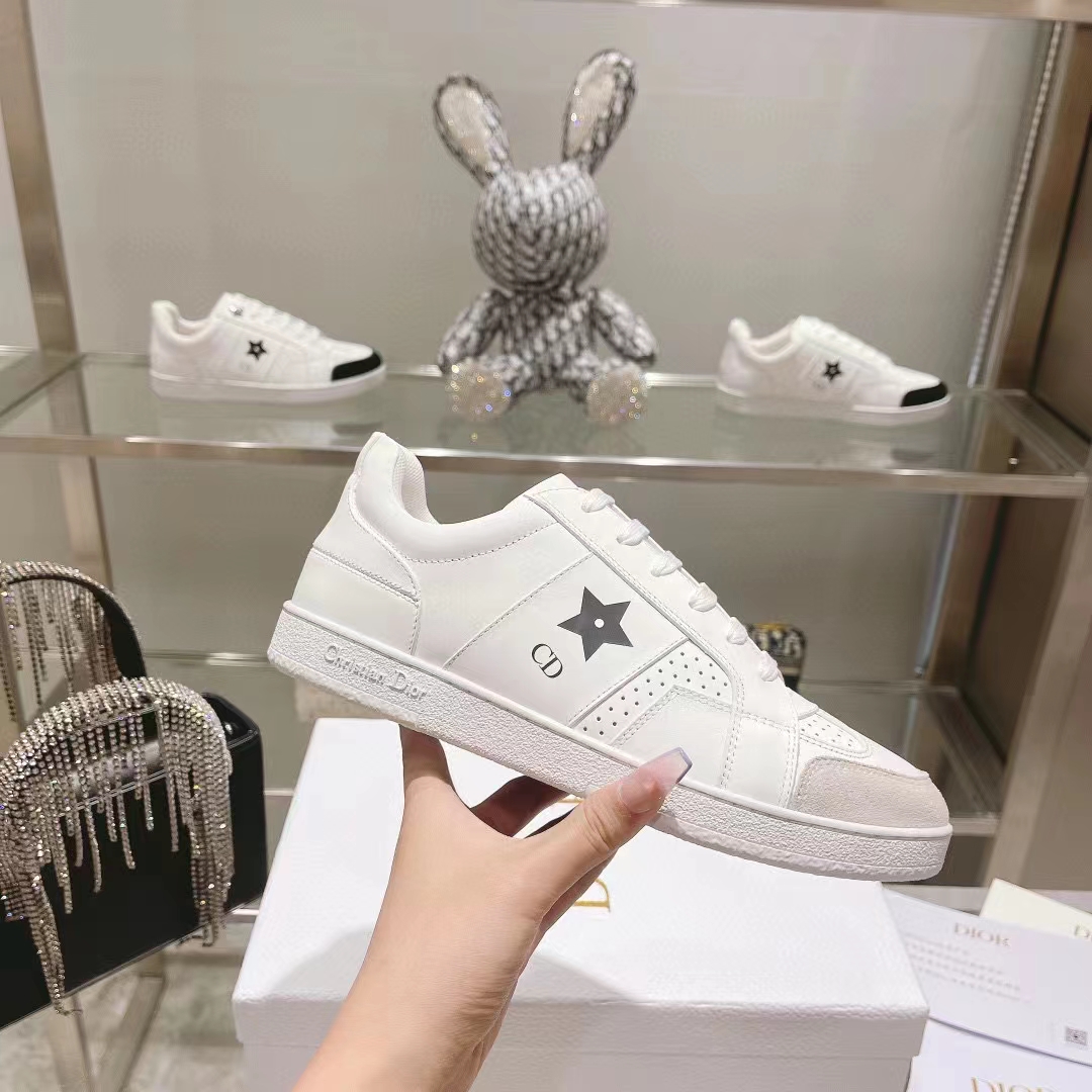 Dior Unisex Dior Star Sneaker White Calfskin Suede ‘CD’ Signature Black Star
