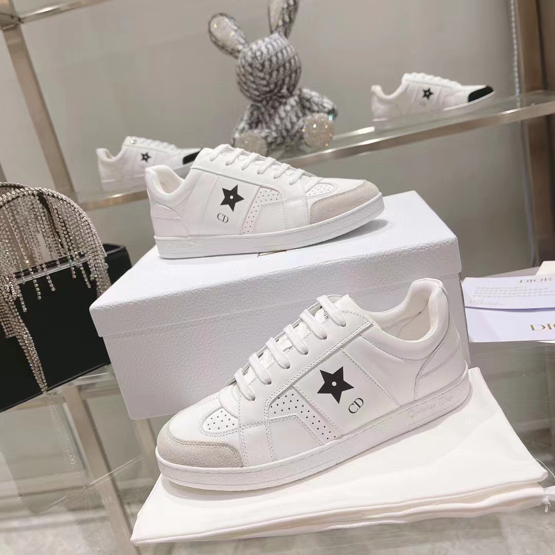 Dior Unisex Dior Star Sneaker White Calfskin Suede ‘CD’ Signature Black Star