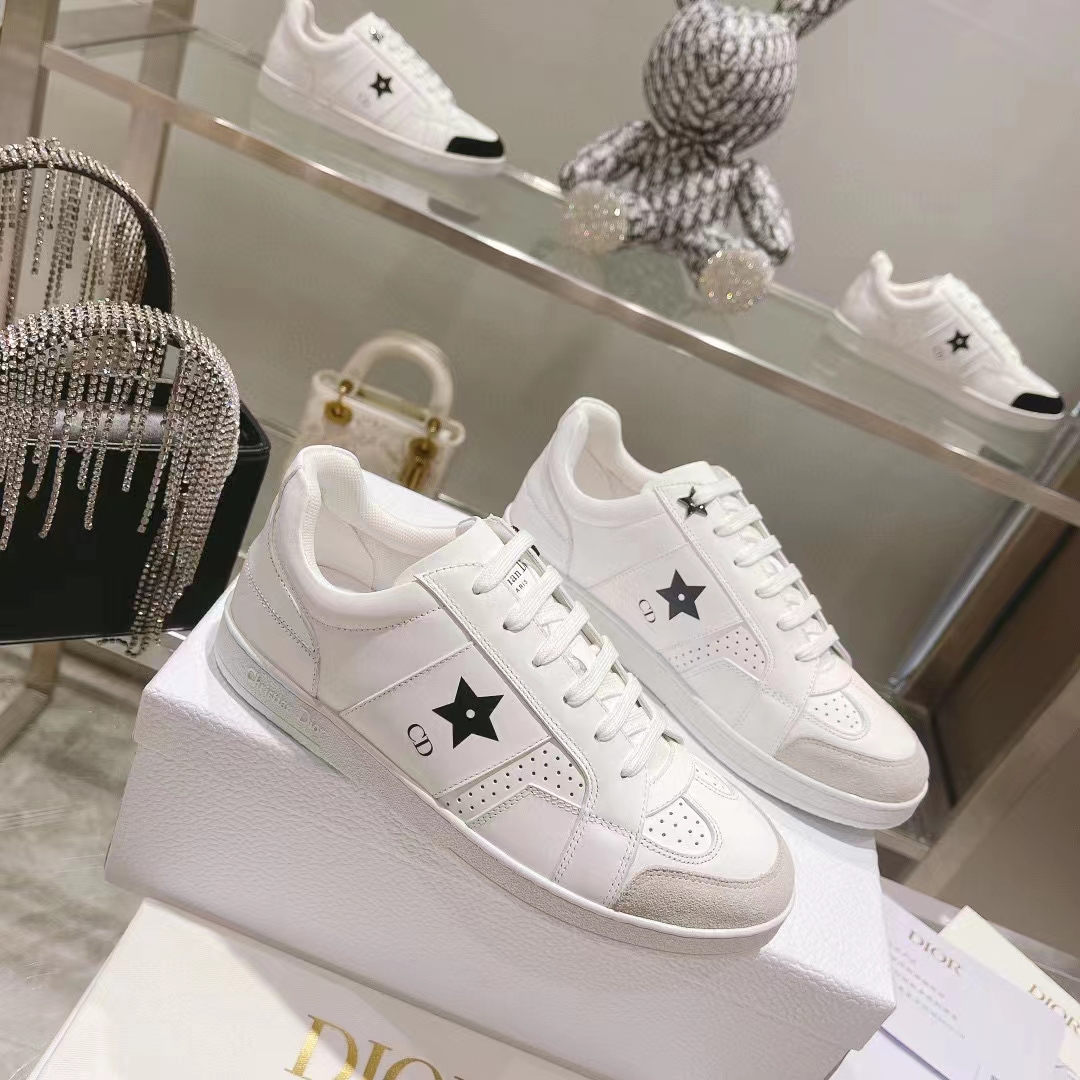 Dior Unisex Dior Star Sneaker White Calfskin Suede ‘CD’ Signature Black Star