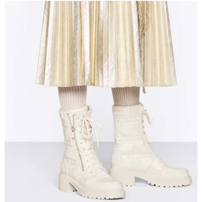 Dior Women CD D-Leader Ankle Boot White Quilted Cannage Calfskin