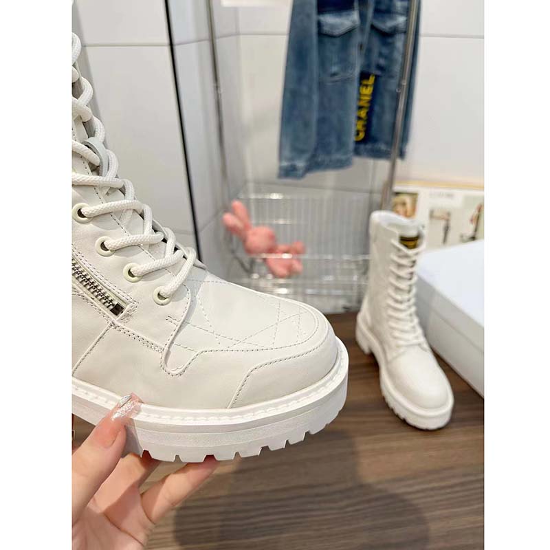 Dior Women CD D-Leader Ankle Boot White Quilted Cannage Calfskin