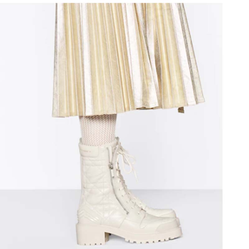 Dior Women CD D-Leader Ankle Boot White Quilted Cannage Calfskin